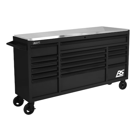 Homak RS Pro 72IN 16drawer bottom with SS Top-Black BK04072164